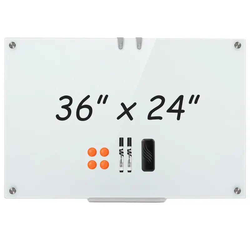 36″ x 24″ Magnetic Glass Dry-Erase Board ¨C Includes Eraser, Modern Whiteboard Surface