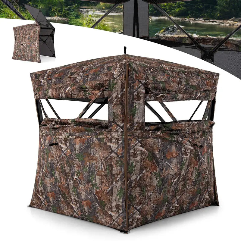 360¡ã One-Way Vision Hunting Blind Tent with Full-Access Camo Door &amp; Portable Carry Pack