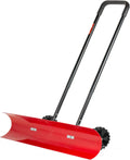 38-Inch Heavy-Duty Snow Pusher Shovel ¨C Bi-Directional Angled Blade with Large Wheels &amp; Back-Saving Design