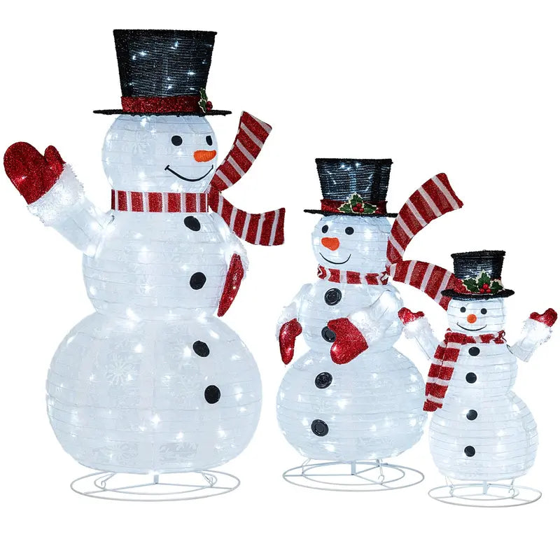 3D Pre-Lit Snowman Decoration Set ¨C Festive Holiday Display with 270 Warm White LED Lights