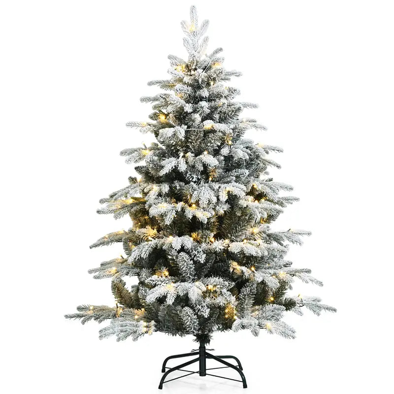 4.5-Foot, 6-Foot, or 7-Foot Snow-Flocked Pre-Lit Christmas Tree with Warm LED Lights