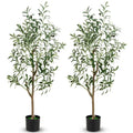 4.5-Foot Artificial Olive Tree Duo ¡ª Realistic Silk Foliage &amp; Detailed Fruit Accents