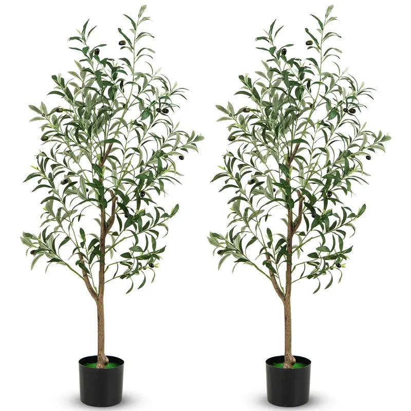 4.5-Foot Artificial Olive Tree Duo ¡ª Realistic Silk Foliage &amp; Detailed Fruit Accents