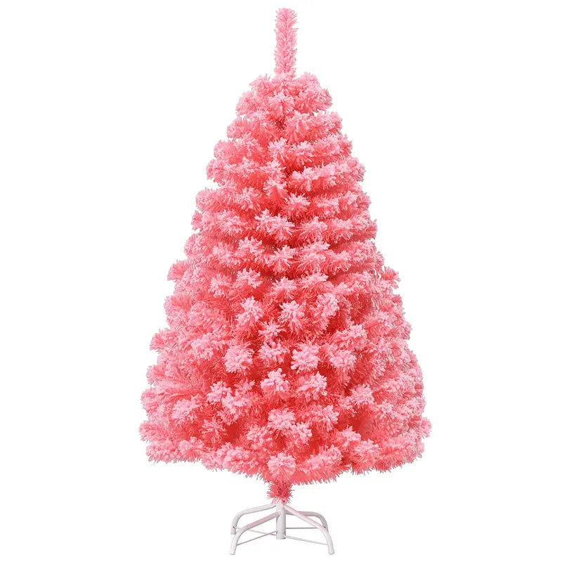 4.5-Foot Pink Unlit Snow-Flocked Artificial Christmas Tree with Metal Stand