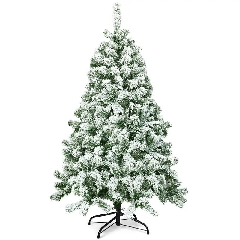 4.5-Foot Pre-Lit Flocked Christmas Tree ¨C Hinged Artificial Pine with Realistic PVC Needles &amp; Collapsible Metal Stand