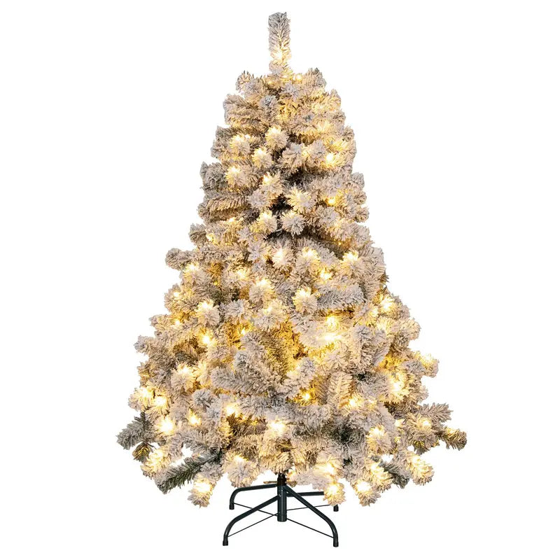 4.5-Foot Pre-Lit Snow-Flocked Christmas Tree ¨C Hinged Artificial Fir with 150 Warm White LEDs