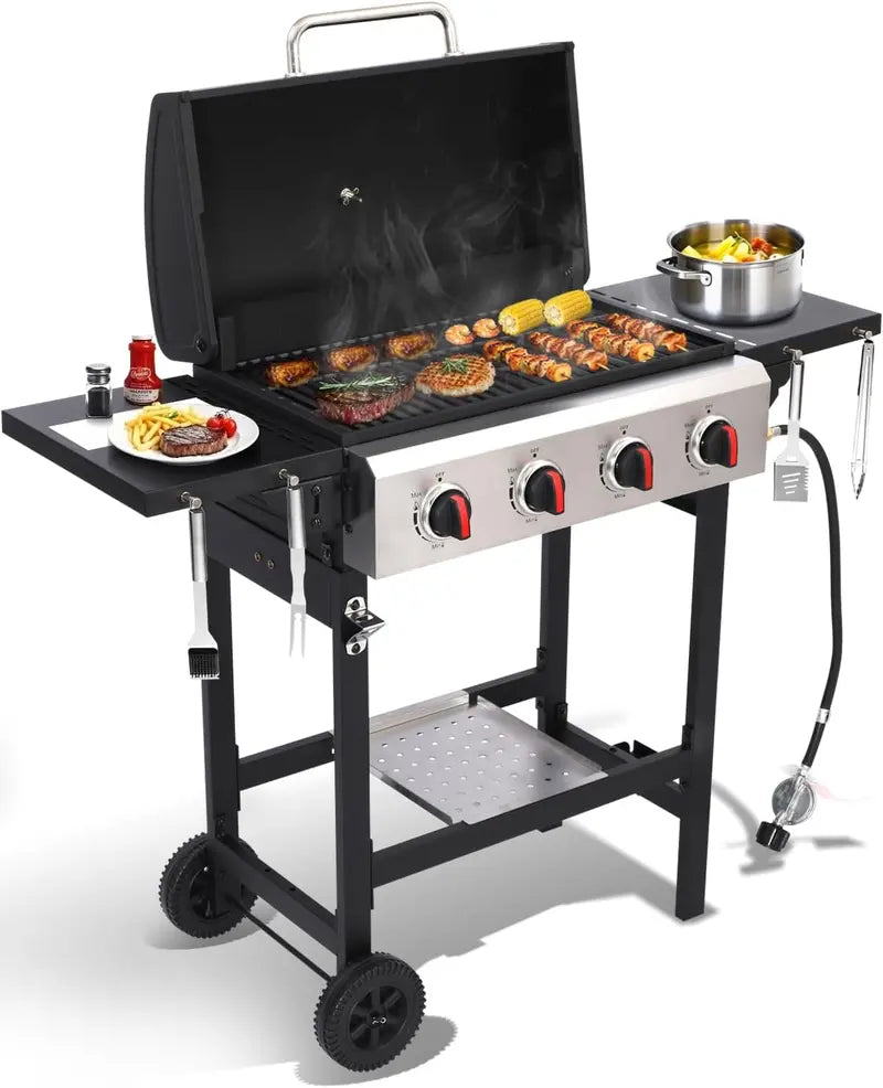 4-Burner Propane Gas Grill ¨C Portable Outdoor BBQ Grill for Versatile Cooking