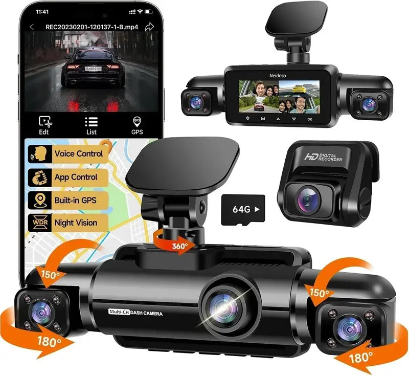 4-Channel 360¡ã Dash Cam System ¨C 2K Front + 1080P Rear Cameras with Wi-Fi, GPS &amp; Voice Control