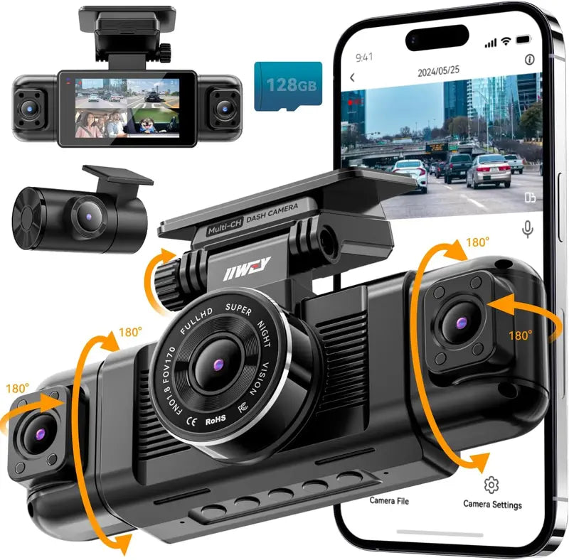 4-Channel 360¡ã Dash Cam System ¨C Front/Rear/Left/Right Coverage, 1080P Video, 8 IR Lights, 5G Wi-Fi &amp; Free 128GB SD Card