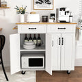 4 EVER WINNER Rolling Kitchen Island Cart ¨C Wood Countertop, Dual Drawers, Four Cabinets &amp; Towel Racks