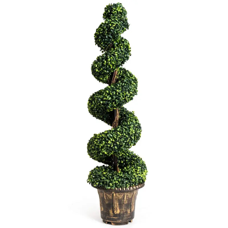 4-Foot Artificial Boxwood Spiral Topiary ¨C Lifelike Greenery Plant for Modern Interiors