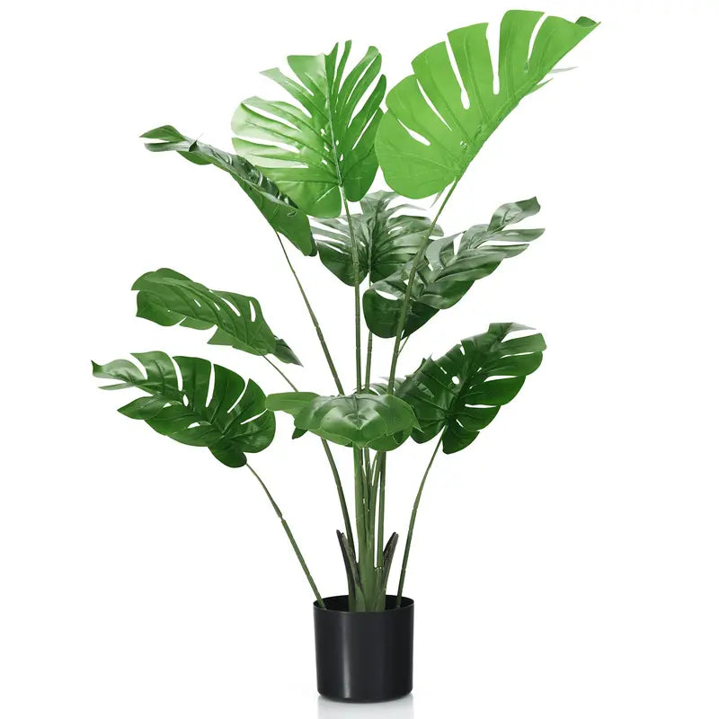 4-Foot Artificial Monstera Deliciosa Plant with Ten Unique Turtle-Shaped Leaves and Tropical Styling
