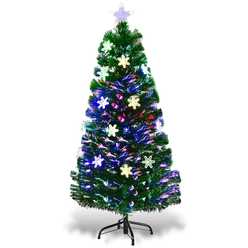 4-Foot Pre-Lit Fiber Optic Christmas Tree ¨C Festive Artificial Xmas Tree with Snowflake LED Lights