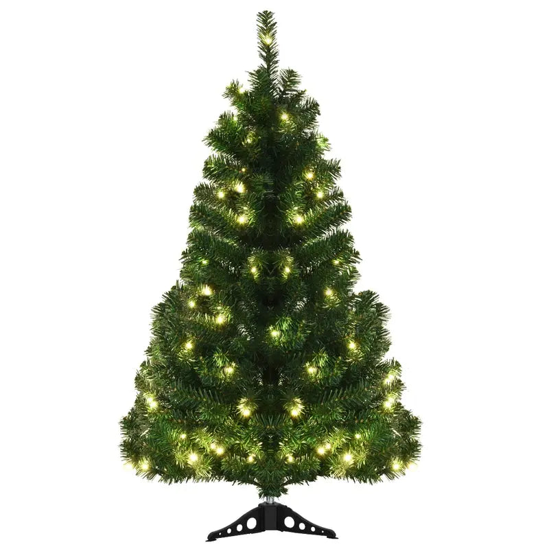 4-Foot Pre-Lit PVC Christmas Tree with 100 Warm White LEDs &amp; Sturdy Triangular Base