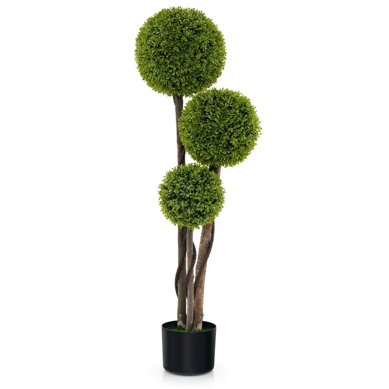 4-Foot Triple-Ball Boxwood Topiary ¨C Weighted-Pot Faux Cypress Tree for Indoor/Outdoor Use