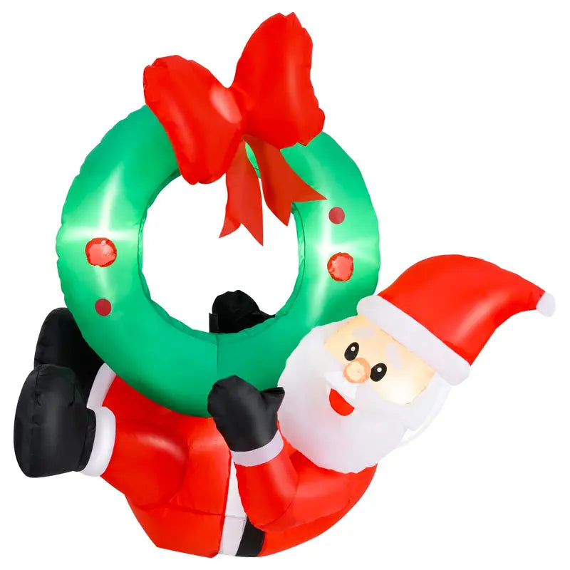 4 ft Inflatable Santa Claus ¨C Blow-Up Outdoor Christmas Decor with Built-in LED Lights &amp; Wreath Accent