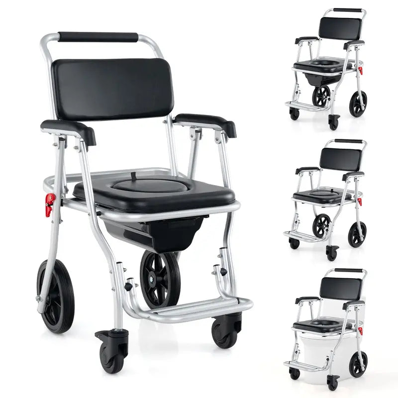 4-in-1 Foldable Shower Commode Wheelchair ¨C 330-Pound Capacity with Armrests