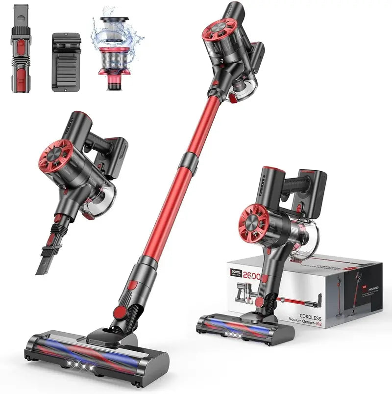 4-in-1 Rave Red Cordless Vacuum ¨C 80,000 RPM Motor, Dual Suction Levels &amp; 40-Min Runtime for Hard Floors &amp; Carpets