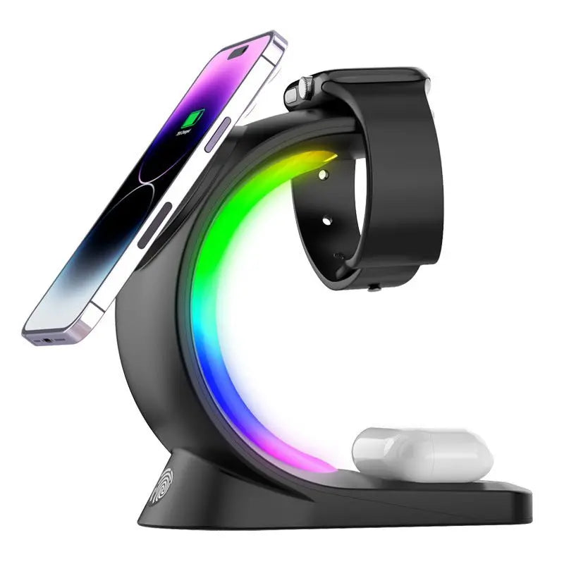4-in-1 RGB-Lit Wireless Charging Hub for Apple Ecosystem