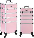 4-in-1 Rolling Cosmetic Train Case ¨C Aluminum Organizer Trolley with 4 Locking Wheels (All-Black)