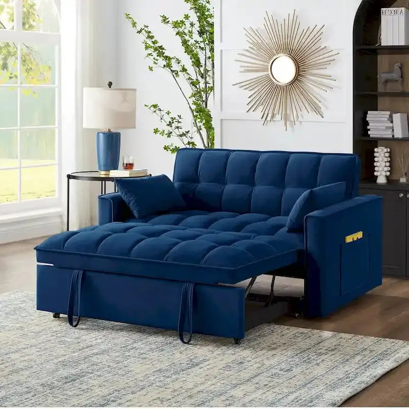 4-in-1 Tufted Loveseat Sofa Bed ¨C Pull-Out Design, Adjustable Backrest, Armrests &amp; Hidden Storage Pockets