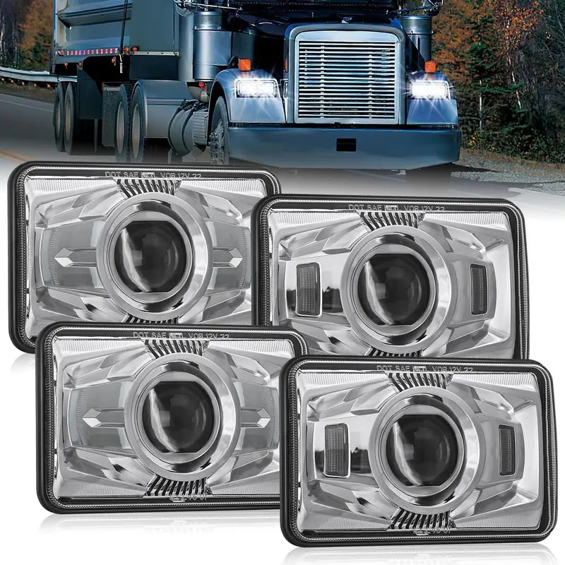 4-Pack DOT-Certified 4×6 Inch LED Headlights ¨C Hi/Lo Beam Rectangular Sealed Units for Commercial Trucks