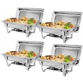 4 Pack of 8 Quart Stainless Steel Chafer Chafing Dish Buffet Set W/Water Pan, Food Pan, Fuel Holder