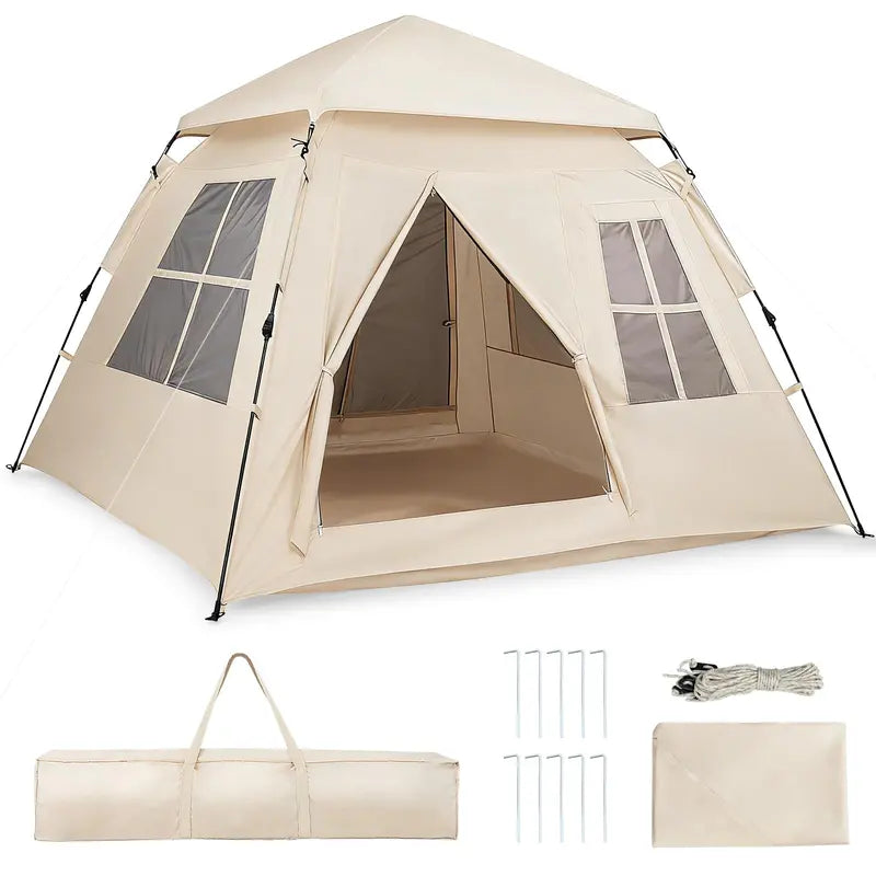 4-Person Camping Tent with Rainfly ¨C Dual Doors, Mesh Windows, Portable Carry Bag