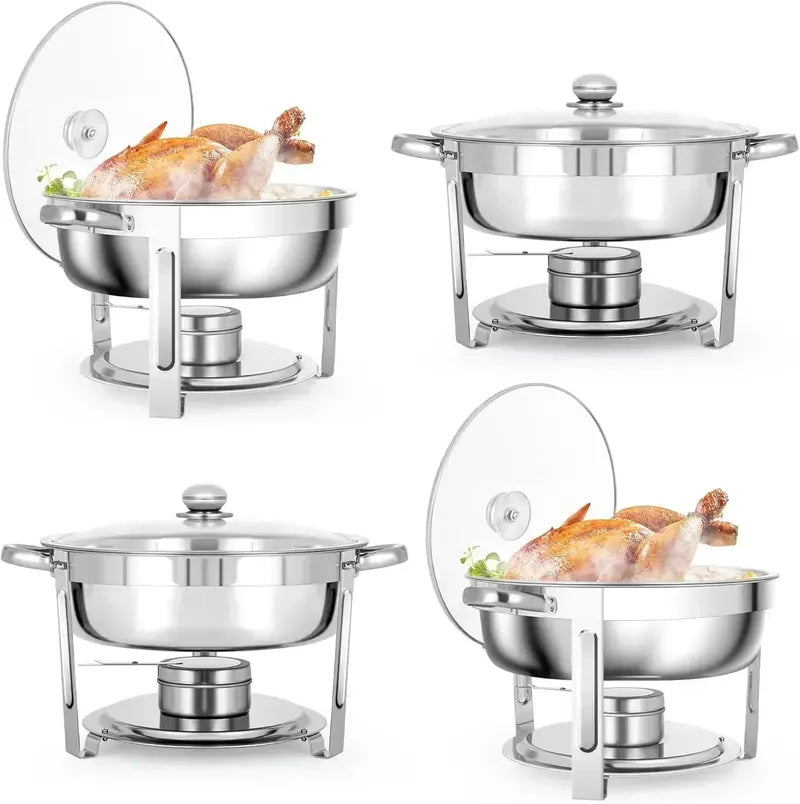 4-Piece 5-Quart Stainless Steel Round Chafing Dish Kit for Professional Buffets