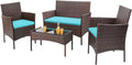 4-Piece Outdoor Patio Set ¨C Wicker Rattan Chairs and Matching Table for Deck or Garden Use