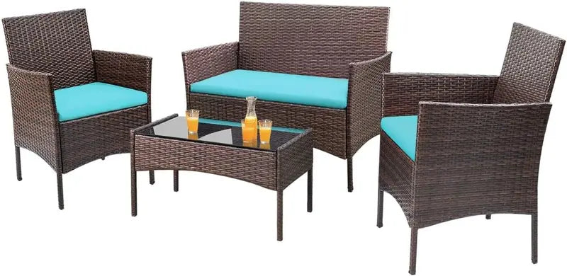 4-Piece Outdoor Patio Set ¨C Wicker Rattan Chairs and Matching Table for Deck or Garden Use