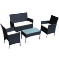4-Piece Outdoor Rattan Sofa Set with All-Weather Cushions and Black Wicker Frame