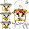 4-Piece Round Chafing Dish Set ¡ª 5-Quart Buffet Serving Trays with Stainless Steel Lids &amp; Fuel Holders