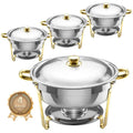 4-Piece Round Chafing Dish Set ¨C 6-Quart Buffet Warmers in Elegant Gold &amp; Silver Finish, Stainless Steel