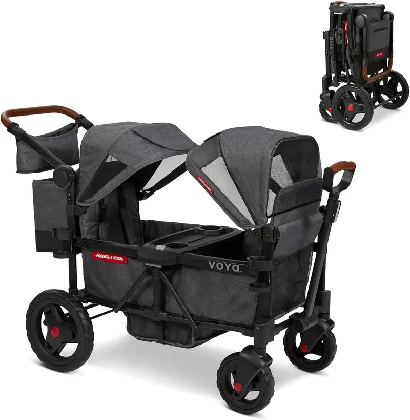 4-Seater Stroller Wagon for Kids ¨C Low-Side Quad Wagon Stroller with Smooth-Rolling Wheels