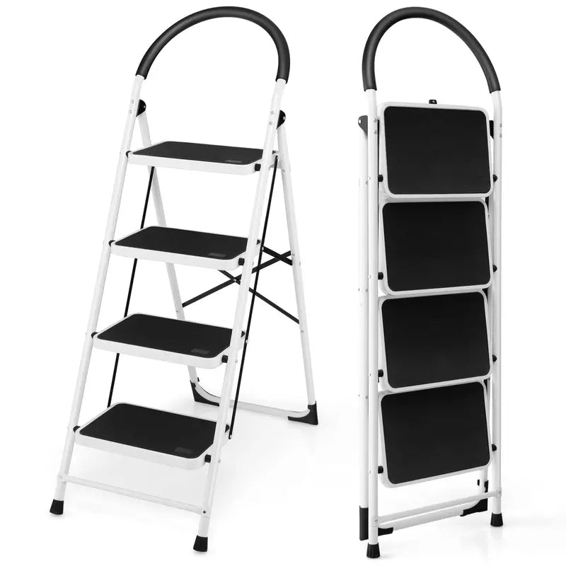 4-Tier Folding Step Stool ¨C Compact Aluminum Ladder with Wide Non-Slip Steps and Ergonomic Grip