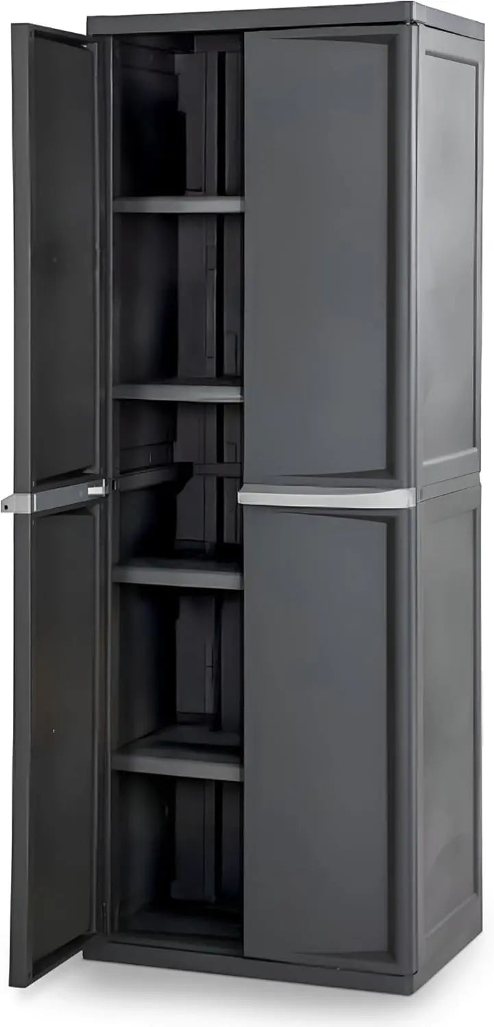 4-Tier Gray Plastic Storage Cabinet ¨C Garage, Basement, or Mudroom Organization Unit (1-Pack)