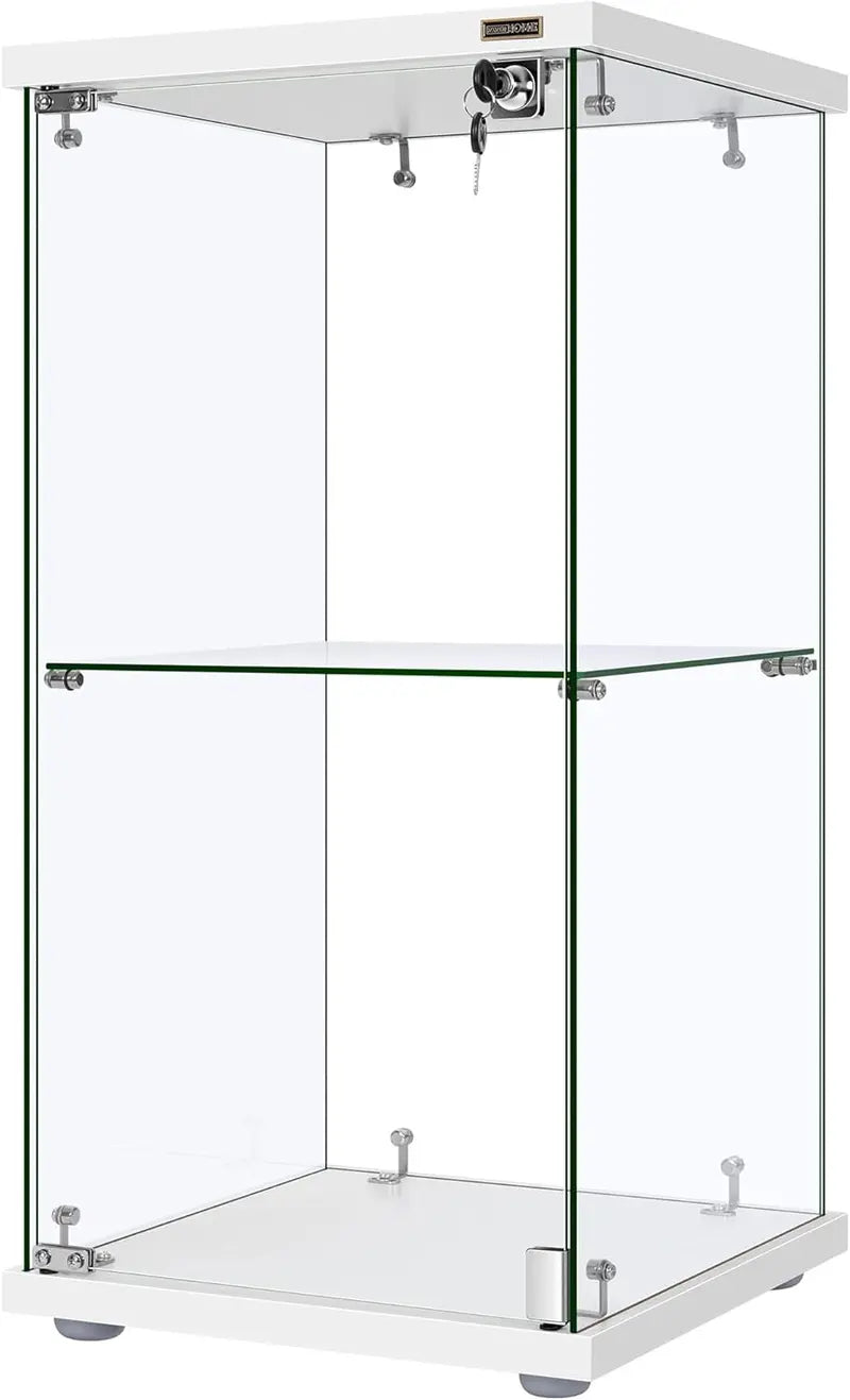 4-Tier Tempered Glass Display Cabinet ¨C Locking Countertop Showcase with 5mm Glass Panels &amp; MDF Base (62.6″ H)