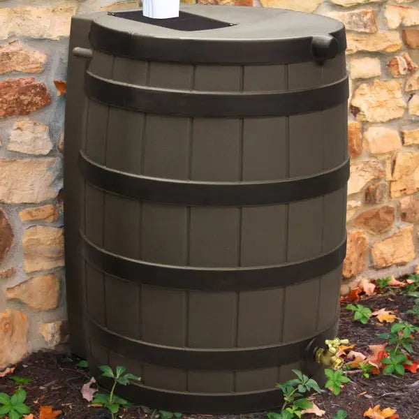 40-Gallon Rain Barrel with Textured Oak Finish and Reinforced Ribs