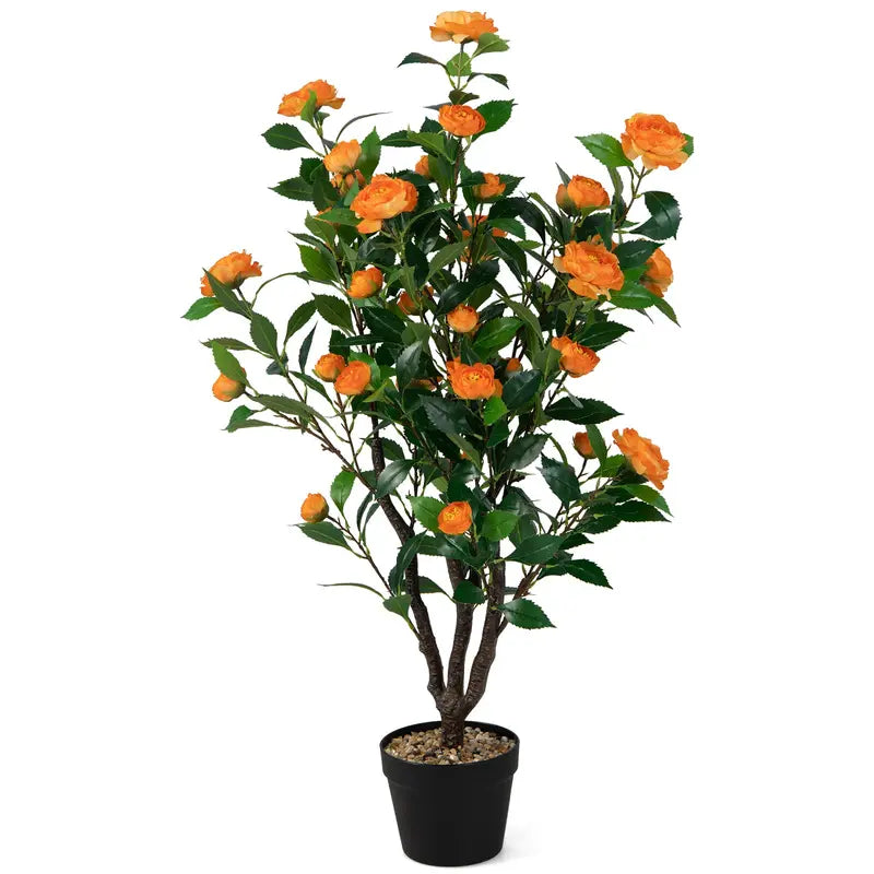40-Inch Artificial Camellia Tree ¨C Lifelike Faux Flower Plant for Indoor or Patio Decor