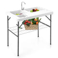 40-Inch Folding Fish Cleaning Table ¨C Dual Stainless Steel Basins and Portable Design