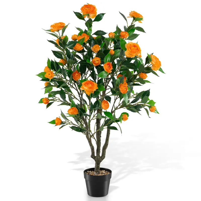 40-Inch LED-Illuminated Artificial Camellia Tree in Cement-Filled Planter (Sold as Half-Pack)