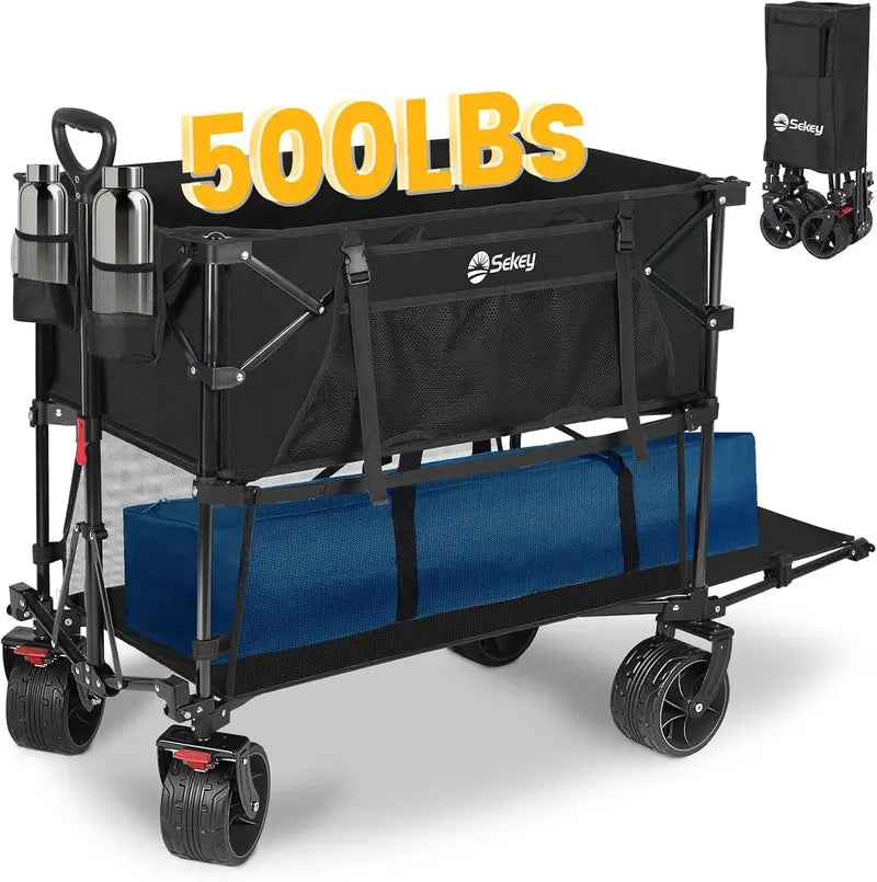 400L Double-Decker Folding Wagon ¨C 50-Inch Extendable Cart with Brake System