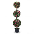 43.5-Inch Artificial Triple-Ball Rose Topiary ¨C Elegant Faux Potted Floral Tree (Half-Pack)