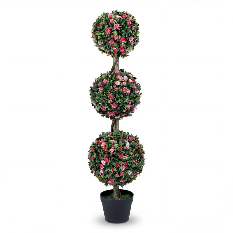 43.5-Inch Artificial Triple-Ball Rose Topiary ¨C Elegant Faux Potted Floral Tree (Half-Pack)