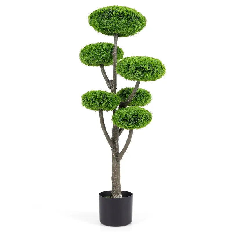 44-Inch Artificial Cypress Topiary ¨C Indoor/Outdoor Potted Fake Plant with Sturdy Cement Base