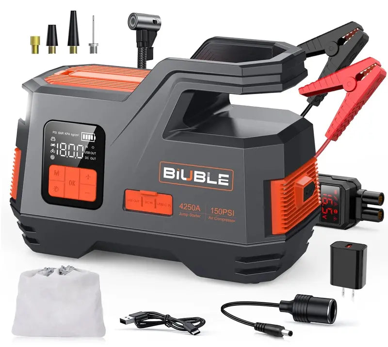 4500A Peak Car Jump Starter with Integrated 150 PSI Air Compressor ¨C Supports Gas Engines up to 10.0L and Diesel Engines