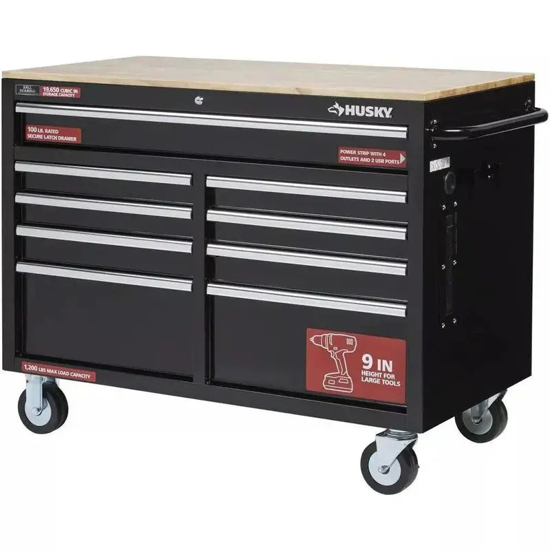 46-Inch Mobile Gloss Black Deep-Drawer Tool Chest with 9 Drawers
