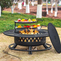 47-Inch 3-in-1 Fire Pit Table ¨C Wood-Burning, Dual Grill Racks, Lid Included for Patio or Camping