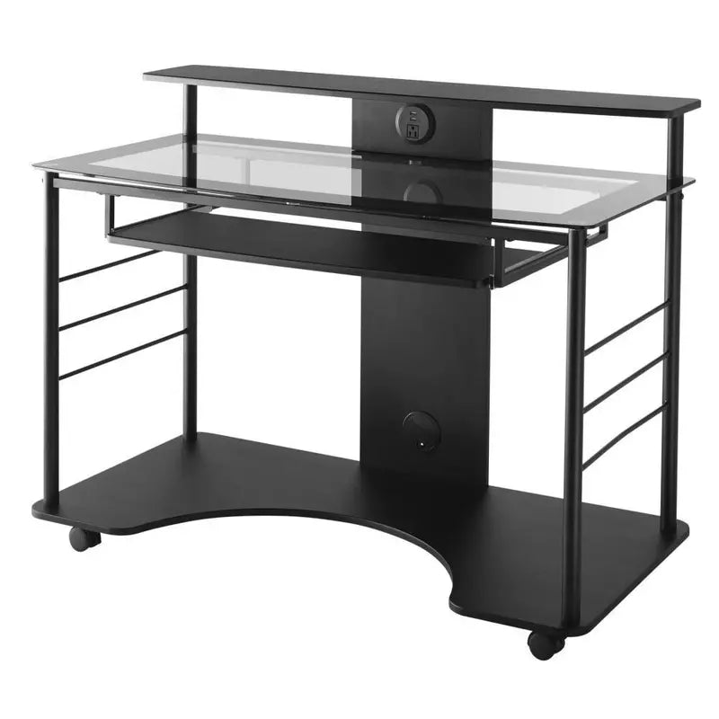 47-Inch Black Mobile Tech Desk with Cable Management